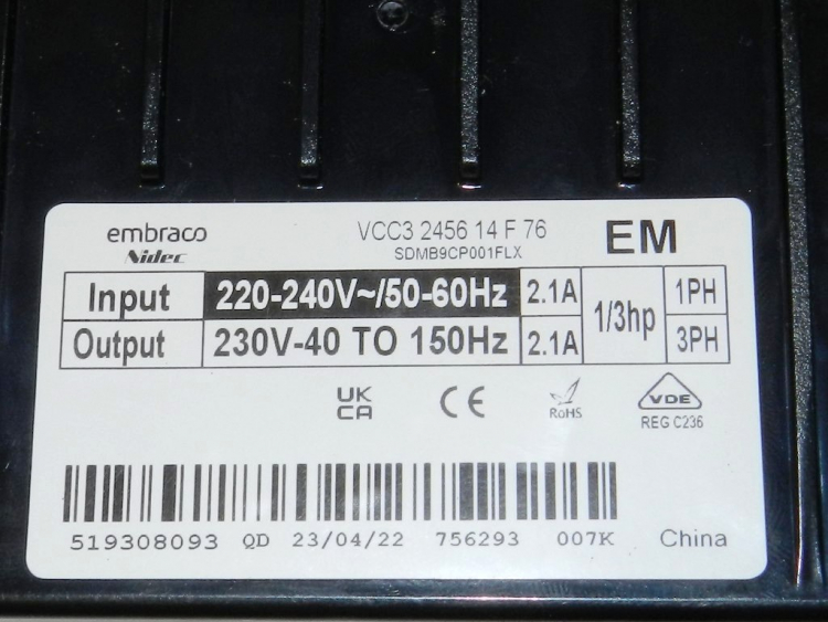 0061800457 - Модуль управления компрессором EMBRACO VCC3245614F76 (инверторная плата управления) Haier
